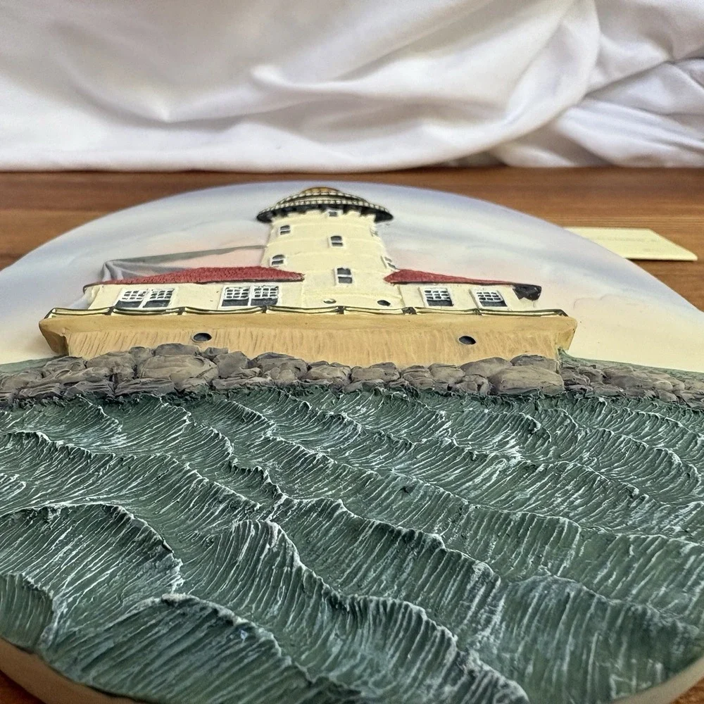 Chicago Harbor IL Lighthouse Nautical Oval Ceramic Wall Plaque 3D Painted 9x7